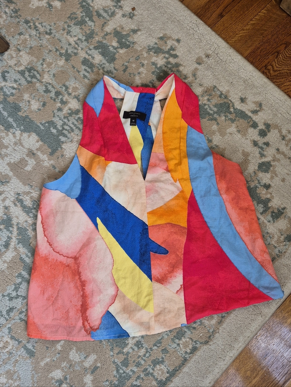 Sleeveless Multicolor Abstract Print V-Neck Top